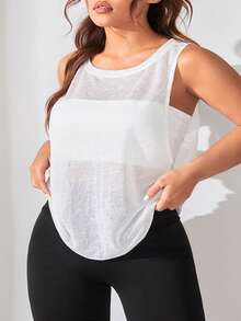 SHEIN Sports 大码女式纯色圆领宽松运动背心 - 白色 - 查看 5