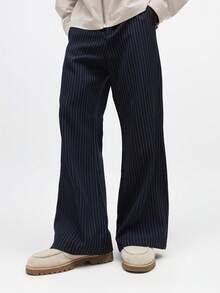 SUMWON 喇叭裤细条纹正装阔腿职业商务休闲裤 - 藏蓝色 - 查看 5