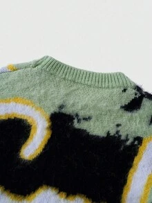 ROMWE MEN Street Life Áo len nam dệt jacquard dáng rộng, tay dài. - màu xanh lá - Xem 3