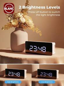 Madebyblanc 1pc Led Mirror Table Alarm Clock, Electronic Table Clocks Snooze Display Time Night Light, Desktop USB Alarm Clock, Home Decor Smart Clock, For Bedroom Office Table Decor, Back To School Decor, School Surprise Room Decor School Supplies