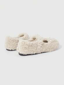 ROMWE Kawaii 女士棕色乐福鞋、包头玛丽珍平底鞋、蝴蝶结蕾丝洛丽塔芭蕾平底鞋 - 米色 - 查看 4