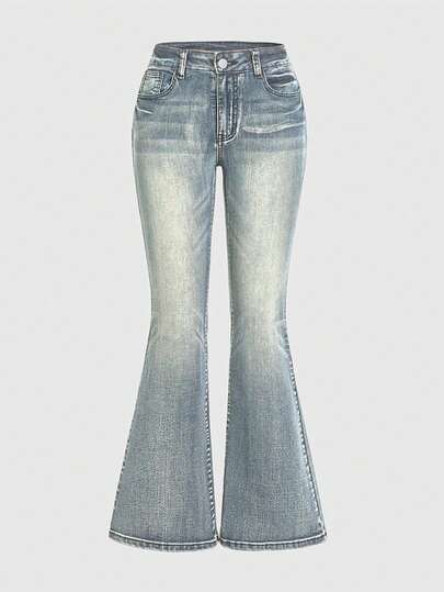 Grunge Punk Jeans a zampa larghi casual e punk da donna taglie forti con ricami e alta elasticità