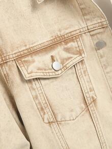 Manfinity Homme Men's Casual Denim Long Sleeve Jacket, Street Fashion Style Beige Jacket - Apricot - View 6