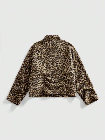 Veste décontractée et pour hommes, avec imprimé léopard, patchwork, poches et fermeture éclair. Mélange de laine, pour l'automne/l'hiver
