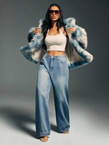 Denimoi 倒口袋下摆宽松阔腿牛仔裤 - 中等水洗藍 - 查看 5