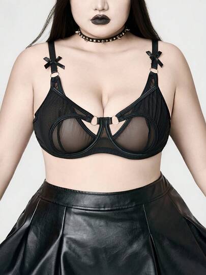 Grunge Punk Reggiseno a rete e senza fili in stile punk dark oversize con fibbia