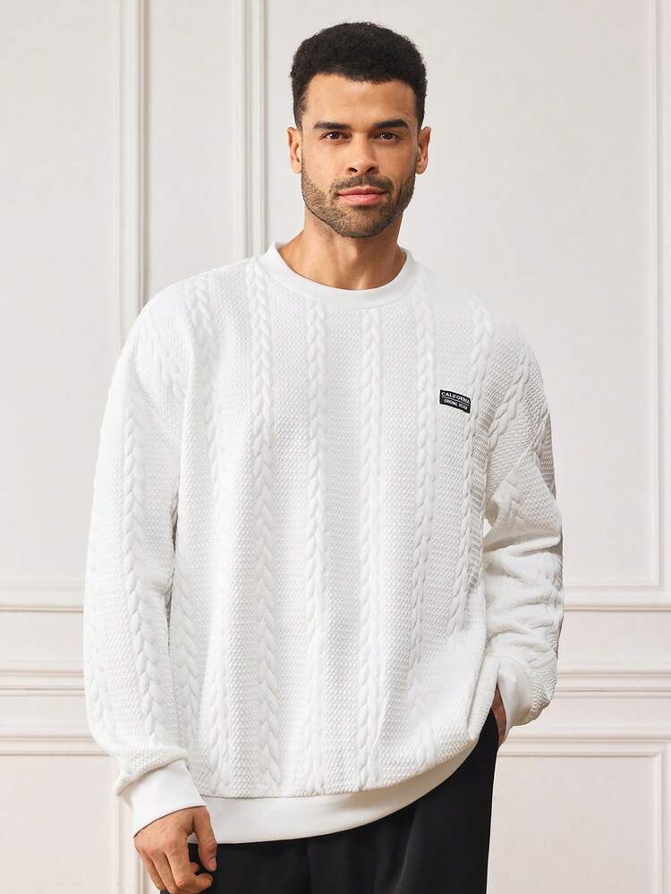 EASEVO Plus Size Men's Casual Versatile White Pullover Sweatshirt, Long Sleeve Top - White - View 3