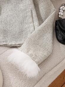 Girls Short Fluffy Elegant White Faux Fur Jacket, Autumn/Winter