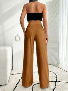 EURMUSE Pantalón palazzo de pierna ancha blanco con detalle de botones - Camel - Ver 5