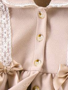 Young Girls ApricoPeter Pan Collarar Long Sleeve Cinched Waist Bow Decor Jacket, Fashion Children Outerwear For Spring/Autumn And Winter - Apricot - View 5