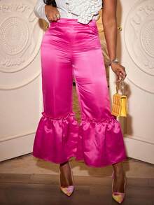 Xyvia Women's Retro Party Flare Hem Pants, Elegant Mid-Length, Versatile, Suitable For All Seasons, Magenta - Hot Pink - View 3