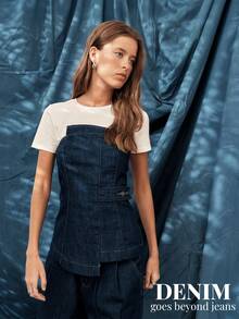 Nöista Dark Structured Denim Corset-Style Top With Asymmetrical Detailing And A Flattering Waist Shape, A Versatile Piece That Elevates Winter Outfits And Pairs Seamlessly With Skirts Or Trousers For Modern Christmas Looks Or Sleek New Year Styling. - Navy Blue - View 4