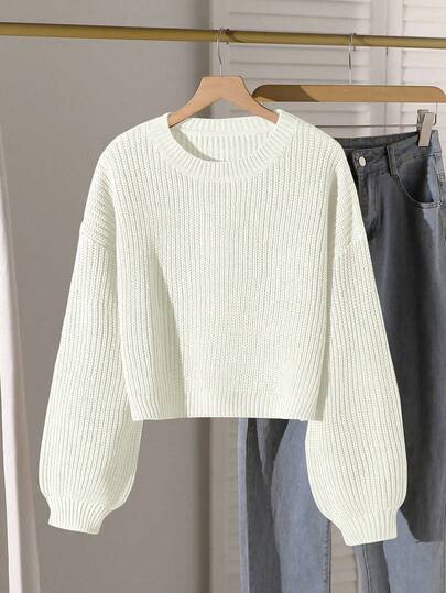 Solid Color Casual Loose Pullover Sweater For Women, Round Neck, Autumn/Winter New, Versatile Knitted Top, Short Style Cropped Sweater Girls Sweater White Sweater Teen Jumper Solid Color Sweater Knit Sweater Sweater Teen Jumper Clothes Solid Color Sweater Long Sleeve Tops Clothes Tween Girl Clothes Sweaters Teen Girl Tops Aesthetic Long Sleeve Tops Cute Sweater Cute Tops For Women Long Sleeve Sweater Oversized Sleeves Sweater Sweaters For Teens 14 16 Clothes