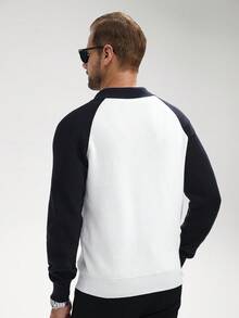Manfinity CityGents Áo len nam cổ polo tay raglan có khóa kéo màu tương phản, thường ngày, thu/đông - Xanh đậm - Xem 2