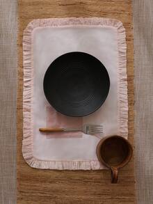 荷叶边绣花棉布粉色/米色/杏色杯垫，精致餐具杯垫，隔热垫保护桌面 - 粉色 - 查看 4