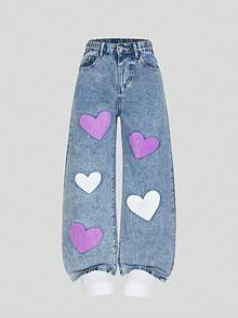 Lässige Mode für Tween Mädchen, hellblaue Denim-Farbe, Schmetterlingsdruck, lockere, weite Beinpartie, entspannte Passform, bequem, alltagstauglich, vielseitig, für die Schule, lässige verwaschene Denim-Hose