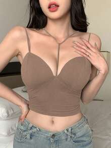 DAZY 女士吊带背心，内置衬垫胸罩，细肩带设计