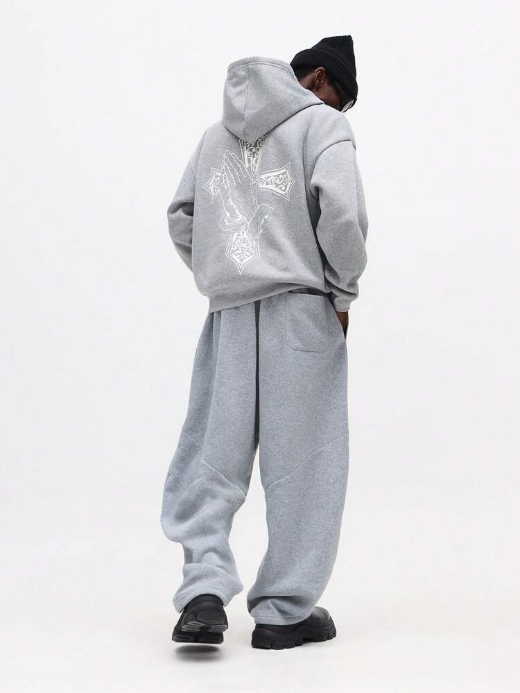 Hoodie With Cross Graphics And Praying Hands