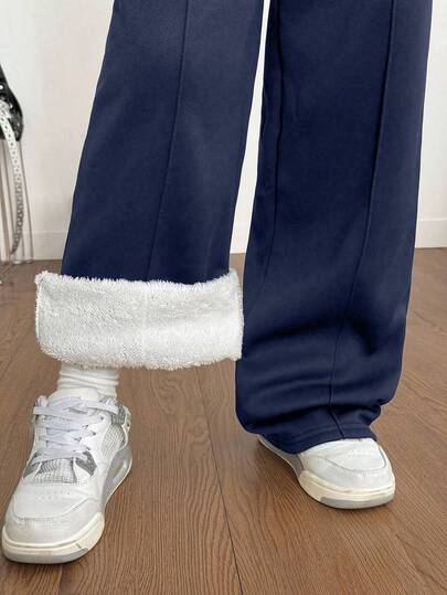 Sparklyn Tween flickor casual streetchic college stil termofodrade tjocka mjukisbyxor, höst/vinter