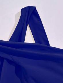 Tween Girls' Round Neck Sleeveless Waist Splicing Pleated Elegant Party Jumpsuit - Blue - View 6