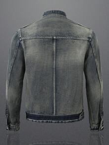 Manfinity Homme Men Long Sleeve Casual Denim Jacket With Zip Front, Autumn, Fall - Blue - View 2