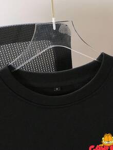 GARFIELD | SHEIN 男式字母与卡通图案圆领黑色长袖套头衫 - 黑色 - 查看 6