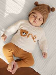 SHEIN 2pcs Baby Boys/Girls Knitted Sweater And Pants Set, Cute Embroidered Long Sleeve Pullover And Trousers, Fashionable Casual Outfit Suitable For Autumn/Winter, Daily Wear, Home, Outdoor, Travel, School Baby Boy Knitted Set Fall Baby Outfit Baby Bear Outfit Knit Two Piece Toddler Neutral Baby Clothes Unisex Baby Boy Bear Outfit Baby Boy Sweater Set - Multicolor - View 5