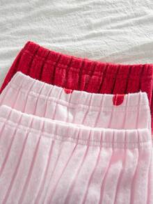 SHEIN Vintaside Kids 6 件套女婴秋冬新款罗纹针织面料杏色樱桃印花和纯色长袖上衣和裤子套装，3 件时尚休闲可爱套装 - 彩色 - 查看 7