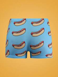 热狗印花、快餐印花、全身印花、薄荷蓝、街头风格、趣味、平角内裤、青少年、内衣 - 薄荷藍 - 查看 2