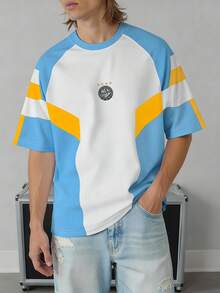 PAVTROS Men's Colorblock Short Sleeve Geometric Patchwork Casual Sports Tee - Multicolor - View 2