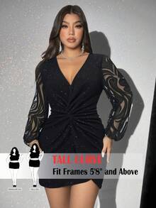 SHEIN Tall CURVE Abito mini aderente con dettaglio frontale arricciato, elegante, taglia curvy, autunnale