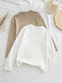 2pieces  Teenager Girl/ Young Woman Autumn/Winter Turtleneck Long Sleeve Fitted Casual Combo Top, Soft & Skin-Friendly, Versatile & Fashionable Essential ,Best Christmas Gifts For Kids ,Comfortable And Soft Lingerie Sets - Multicolor - View 2