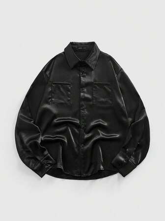 Street Life Chemise de style gothique sombre et polyvalente pour hommes en satin