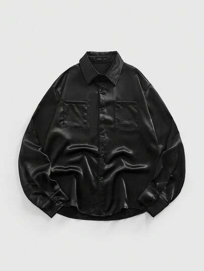 Street Life Camisa de satén de estilo gótico oscuro y versátil para hombres