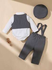 Souflis Souflis 4pcs/Set Baby Boys Gentleman Style Bow Tie Shirt, Suspender, Khaki Pants, Autumn/Winter