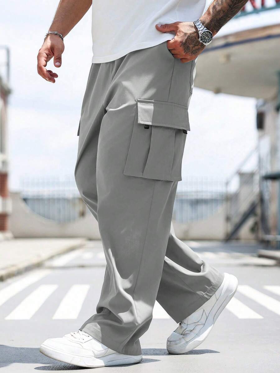 Manfinity Homme Plus Size Men's Casual Solid Color Cargo Pants - Grey - View 1