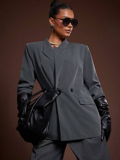 Hauture Women's Sexy Double Breasted Oversized Blazer Elegant Business Casual