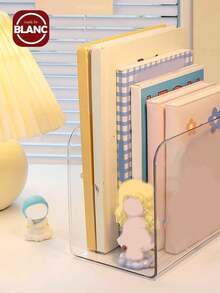 Madebyblanc Transparent Acrylic Book Stand, Desktop Book File Storage Divider, Shelf Holder For Student Desk And Office Organizer Back To School - Clear - View 5