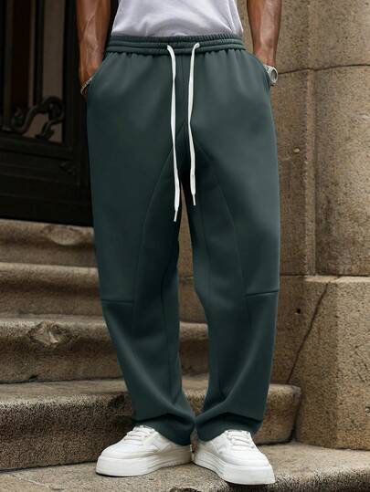 Manfinity Homme Plus Size Men's Solid Color Drawstring Waist Pockets Casual Sweatpants