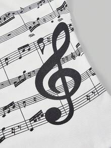 ROMWE Grunge Punk Music Note Print Off Shoulder Women Kpop Top - White - View 3