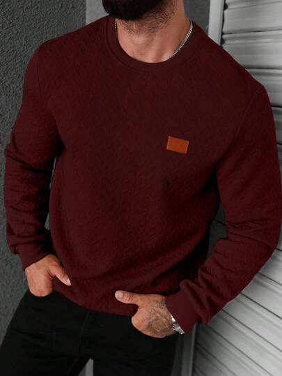 Manfinity CasualCool Men's Casual Everyday Embellished Detail Crew Neck Sweatshirt, Autumn/Winter Crew Neck Men Long Sleeve Sweatshirt For Old Money,Daily Leisure, Weekend Trips, Outdoor Activities, Travel Expeditions, Relaxed Work Environments Or Semi-Formal Occasions,Boyfriend/Husband Gift, Anniversary Gift Christmas Jumper For Men Long Sleeve For Men