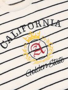 Manfinity Homme Áo len chui đầu dài tay kẻ sọc thêu chữ cho nam, đa năng cho mùa thu/đông - Màu be - Xem 4