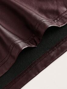 SHEIN EZwear 大码女式纯巧克力棕色弹力皮革无袖褶皱紧身连衣裙 - 巧克力棕 - 查看 4