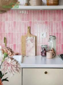 1/10/30pcs Pink Brick Pattern Imitation Tile Self-Adhesive Wall Stickers, Peel And Stick Wall Tile. - Pink - View 3