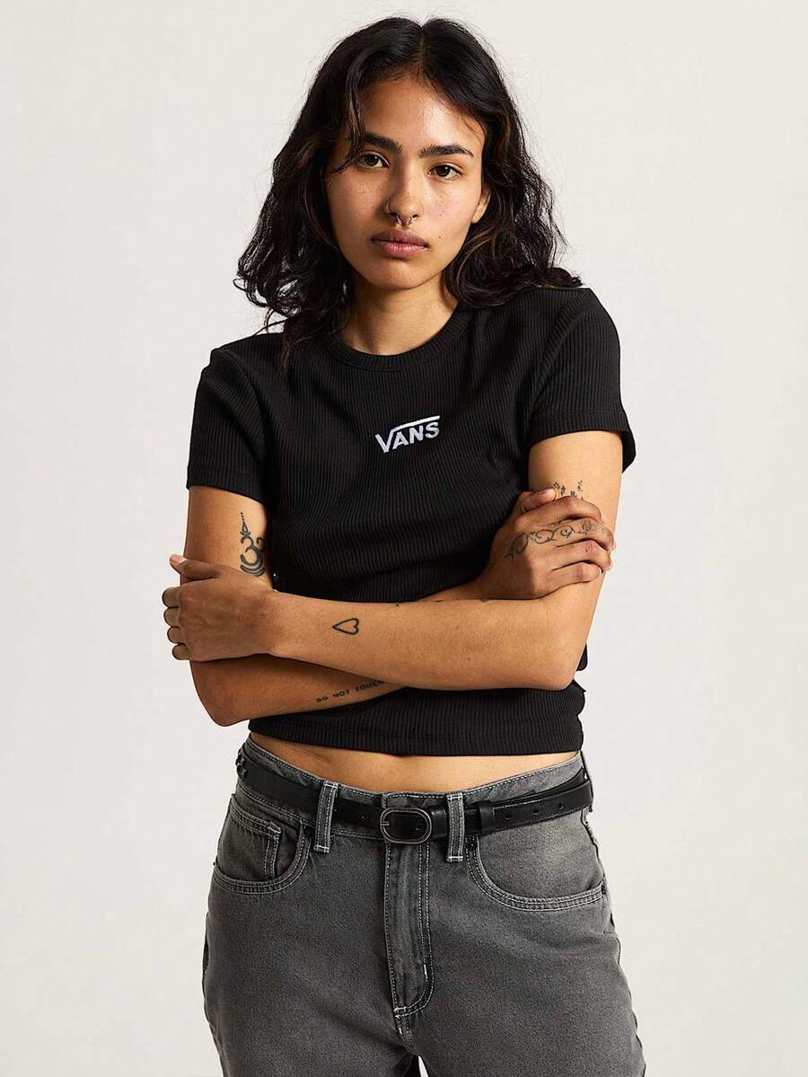 Vans تي شيرت قطن أسود من فانز كاميرون للنساء - الأسود - مشاهدة 1