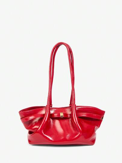 MISSGUIDED Patent Leather Shoulder Purse With Ruched Side Panels Elegant Evening Clutch Party Wedding Occasion Handbag Style Top Handle Purse, Christmas, Christmas Gift