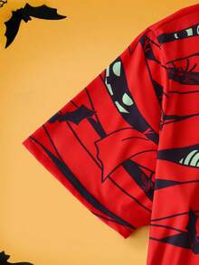 FamilyFrolics 2pcs Halloween Mummy Print Pajama Set, Funny Novelty Family Party Sleepwear For Men - Red - View 4