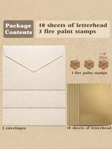 SHEIN 16 Pieces Of Vintage Stationery Set, Linen Patterned Envelope, Letter Paper Set, Vintage Love Letter, Chinese Style Cowhide Special Paper Invitation Card, Postcard, Fire Painted Envelope, Suitable For Making Invitation Letters, Thank-You Cards, Love Letters, Mother's Day Gifts, And Letter Writing - Apricot - View 9