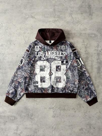 Street Life Men's Branch & Numeral Print Loose Fit Casual Hoodie Sweatshirt