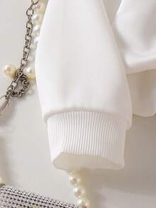 SHEIN Playful Pals 两件套女童针织长袖圆领3D蝴蝶结水钻印花卫衣和纯色束口裤套装，休闲可爱日常穿着，春秋季 - 紅色 - 查看 6